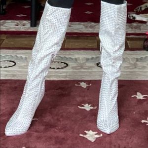 Crystal-studded knee-high boots- Lauren Lorraine